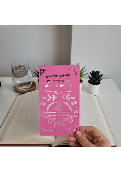 Bullet Journal Yaprak Desenli Başlık Şablon Cetvel