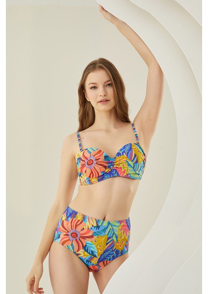 Renkli Fresh Flower Kaplı Desteksiz Tek Üst Bikini