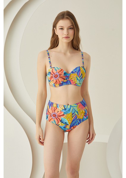 Renkli Fresh Flower Kaplı Desteksiz Tek Üst Bikini