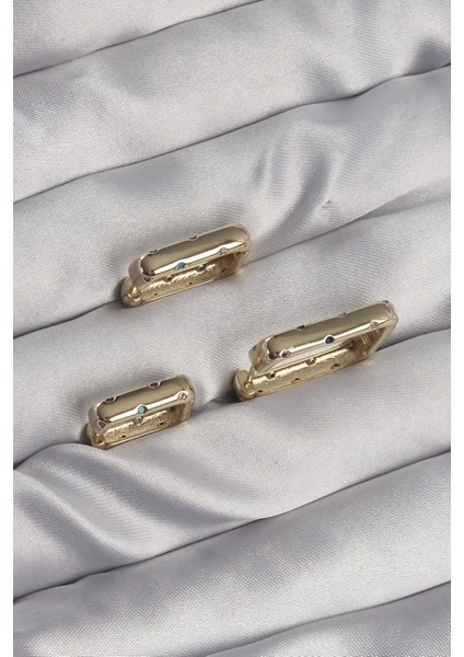Pirinç Gold Renk Renkli Zirkon Taşlı Kare Model Küpe Seti