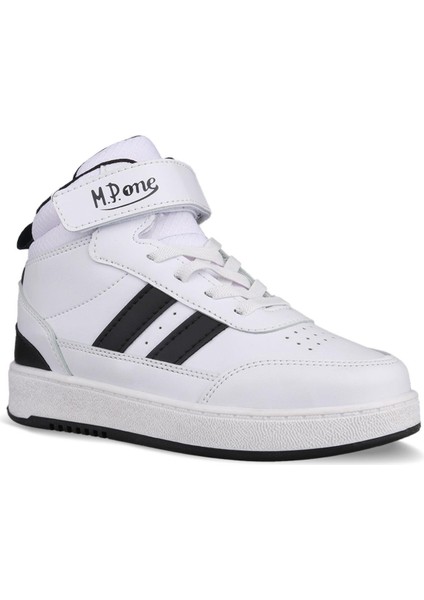 Büyük Çocuk Bağcıklı / Velcro Beyaz-Siyah Sneaker Bot