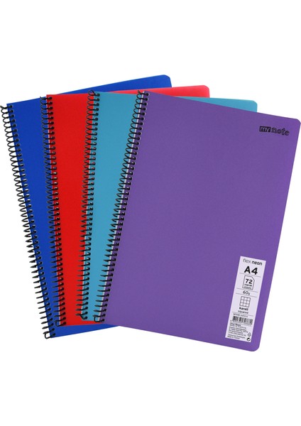 Flex Neon A4 Defter 72 Yaprak 2 Kareli 2 Çizgili Defter Seti