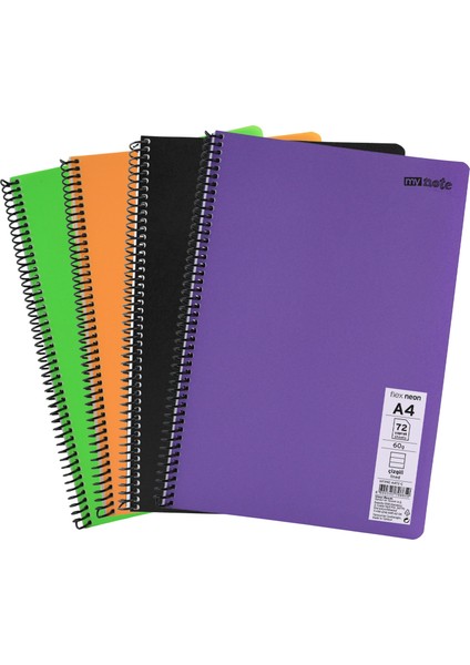 Flex Neon A4 Defter 72 Yaprak 2 Kareli 2 Çizgili Defter Seti