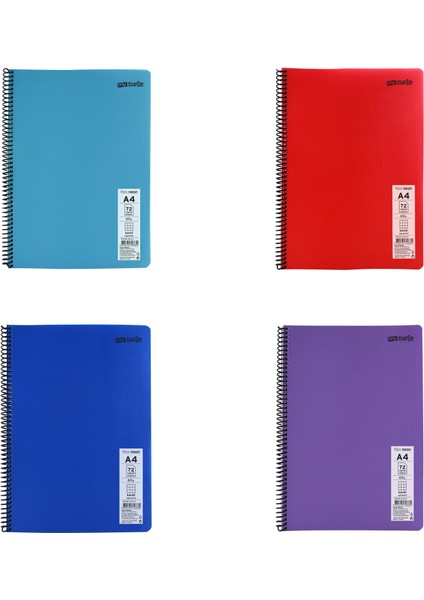 Flex Neon A4 Defter 72 Yaprak Çizgili Defter 4 Adet