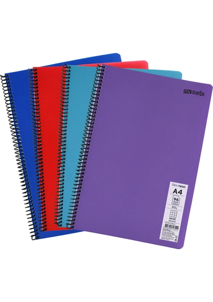 Flex Neon A4 Defter 96 Yaprak 2 Kareli 2 Çizgili Defter Seti