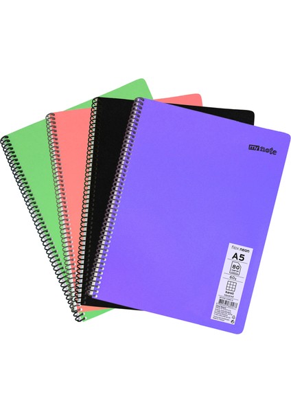 Flex Neon A5 Defter 80 Yaprak Kareli Defter 4 Adet