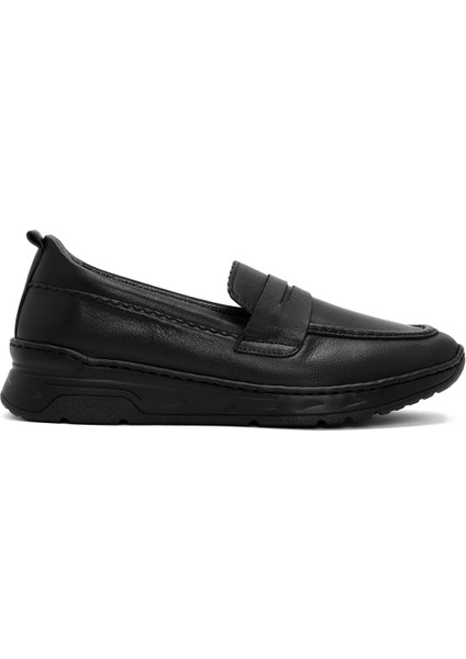 Kadın Siyah Deri Comfort Loafer 24WFD500718