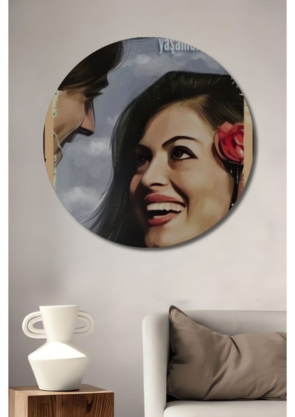 Dekoratif Tablo Türkan Şoray Kadir Inanır Al Yazmalım Retro Şık Yuvarlak Duvar Dekorasyon Tablosu