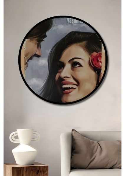 Dekoratif Tablo Türkan Şoray Kadir Inanır Al Yazmalım Retro Şık Yuvarlak Duvar Dekorasyon Tablosu fiyatları