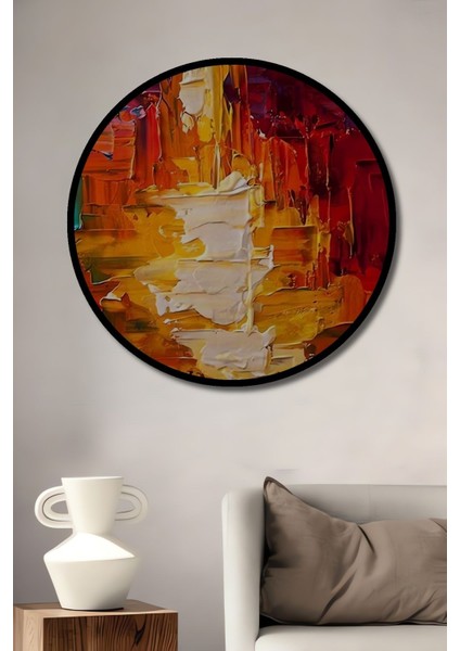 Altın Beyaz Kırmızı Mavi Fırça Darbeleri Soyut Yağlı Boya Görünümlü Ahşap Tablo Yuvarlak Duvar Tablo fiyatları