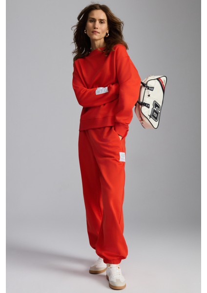 Sahıan Kadın Organik Pamuk 3 Iplik Içi Şardonlu Kol Etiket Detaylı Regular Kırmızı Sweatshirt fiyatları
