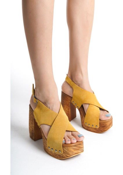 Mubiano Hakiki Deri Collection Kadın Süet Takunya Sandalet Hardal - MCGVN1502 - HRD fiyatları