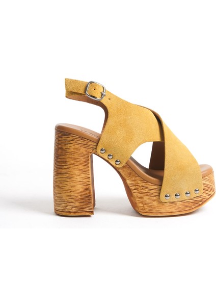 Mubiano Hakiki Deri Collection Kadın Süet Takunya Sandalet Hardal - MCGVN1502 - HRD modelleri
