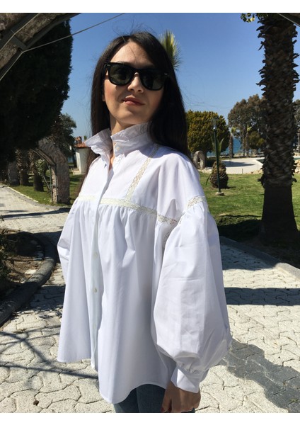 Beyaz Poplin, Fisto Detaylı, Uzun Kollu, Düğmeli Gömlek fiyatları