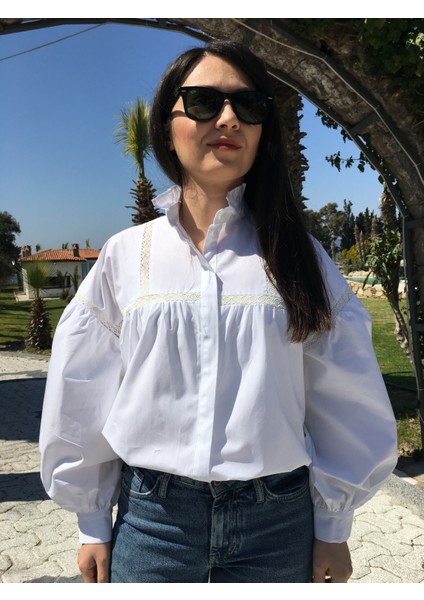Beyaz Poplin, Fisto Detaylı, Uzun Kollu, Düğmeli Gömlek modelleri