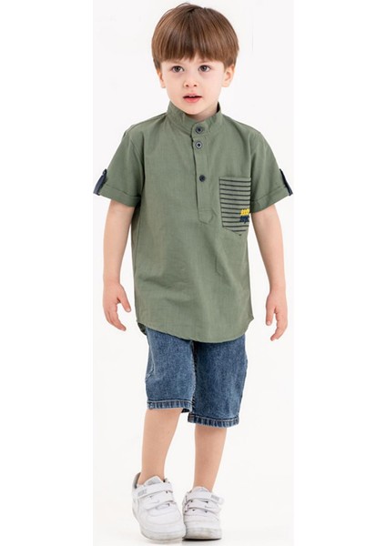 Erkek Kids Keten Kısa Kol Kaprili Takım
