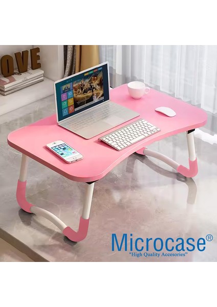 Portatif Atlantik Çam Mdf Laptop Sehpası Katlanabilir Çalışma Masası Kahvaltı Masası AL4020 Pembe