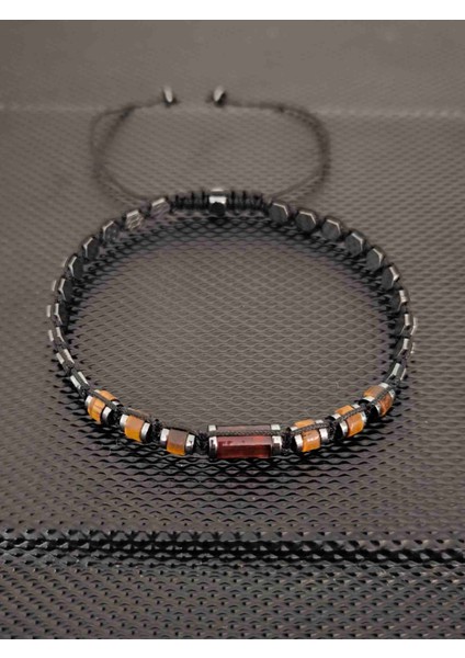 Damla Kehribar-Kaplangözü-Altıgen Hematit Bileklik