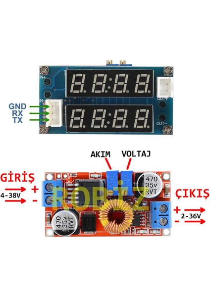 XL4015 Ayarlanabilir Voltaj ve Akım Kontröllü Güç Kaynağı Voltmetre Ampermetre Göstergeli Step-Down