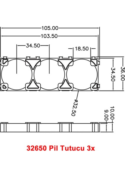 32650 Pil Tutucu 3x 3'lü 32700 Lityum Lion Lipo Batarya Pil Yuvası