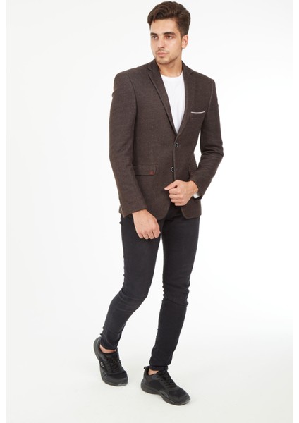 G-187 Dar Kalıp Örme Kumaş Kahverengi Erkek Blazer Ceket fiyatları