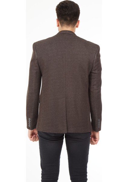 G-187 Dar Kalıp Örme Kumaş Kahverengi Erkek Blazer Ceket fırsatları