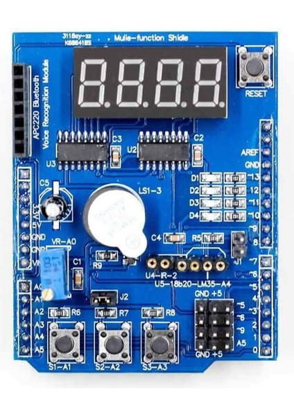 Multi Çok Fonksiyonlu Shield 7 Segment Buzer Button Pot Servo Analog DS18B20 LM35