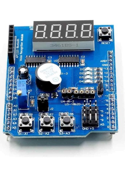 Multi Çok Fonksiyonlu Shield 7 Segment Buzer Button Pot Servo Analog DS18B20 LM35