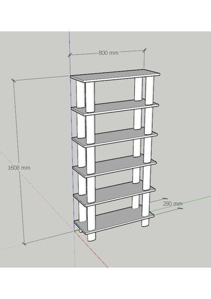 DEFN-680 6 Raflı Ahşap Ayaklı Kitaplık Çiçeklik Banyo Dolabı