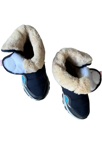 Kız Çocuk Su İtici Cırtlı Kürklü Kar Botu LACİVERT