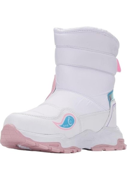 Kız Çocuk Su İtici Cırtlı Kürklü Kar Botu BEYAZ