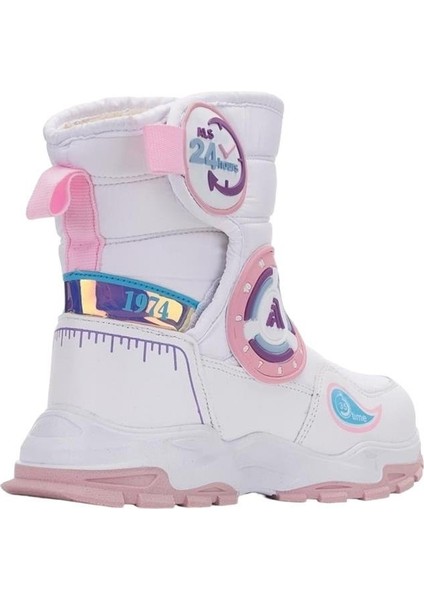 Kız Çocuk Su İtici Cırtlı Kürklü Kar Botu BEYAZ