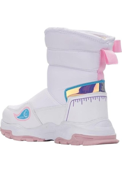 Kız Çocuk Su İtici Cırtlı Kürklü Kar Botu BEYAZ
