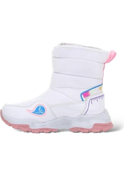Kız Çocuk Su İtici Cırtlı Kürklü Kar Botu BEYAZ