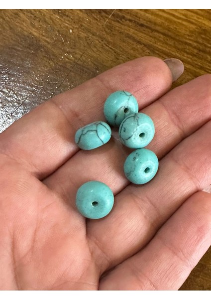 5 Li Turkuaz Firuze Delikli Boncuk Hakikiş Doğal Taş