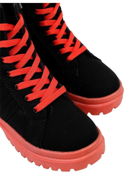 Kız Çocuk Fermuarlı Kürklü Bot Siyah - Turuncu