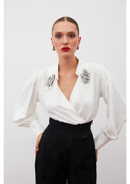 Aksesuar Detaylı Bodysuit Bluz - Ekru fiyatları