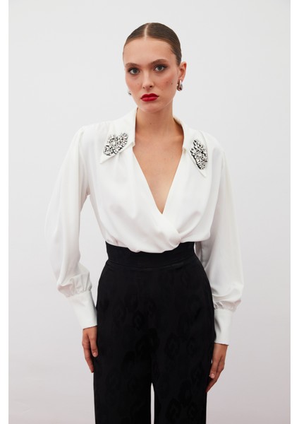 Aksesuar Detaylı Bodysuit Bluz - Ekru modelleri