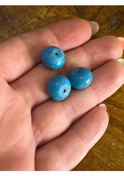 3 Lü Orjinal Delikli Firuze Taşı Doğal Taş Boncuk 2 cm