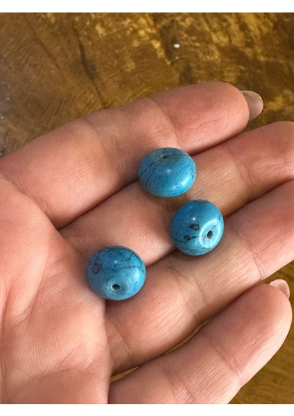 3 Lü Orjinal Delikli Firuze Taşı Doğal Taş Boncuk 2 cm modelleri
