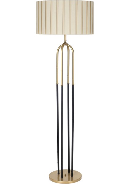 Krem Kırma Metal Lambader, Eskitme Mat Gold Detaylı, Tek Ayaklı, Yerden Yükseklik 151-200