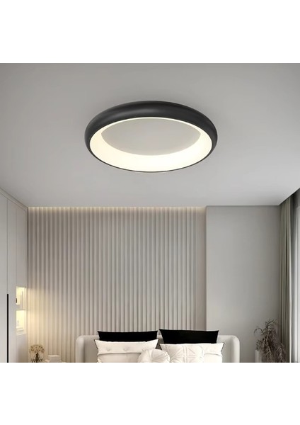 Siyah Ø60CM Kumandalı Dimli, 3 Işık, Çember, LED Tavan Lambası, Modern Aydınlatma, Avize