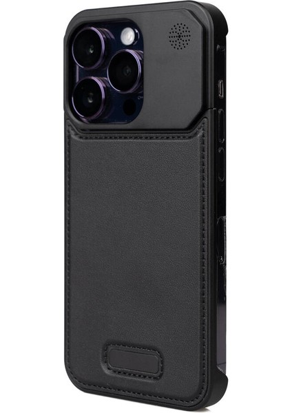 Apple iPhone 15 Pro Max Kılıf Magsafe Şarj Özellikli Mekanizmalı Koku Hazneli Zore Mostar Kapak-Siya