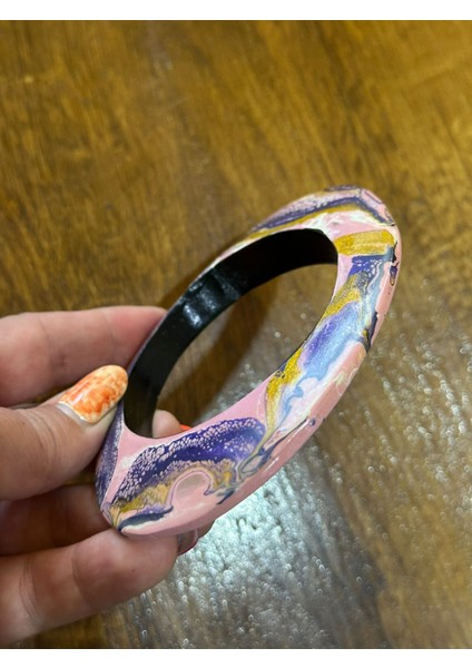 El Boyama Etnik Otantik Ahşap Kadın Bilezik Çap 7 cm