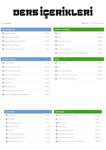 9. Sınıf Fizik Online Görüntülü Eğitim Seti