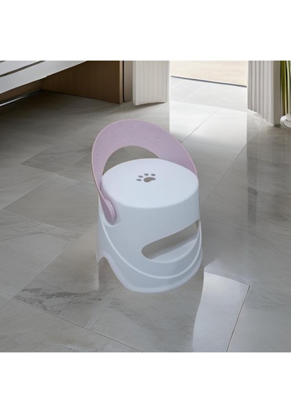 25*24 cm Pembe Renk Plastik Kaydırmaz Çocuk Tabure ve Sandalyesi - Katlanır Pati figürlü