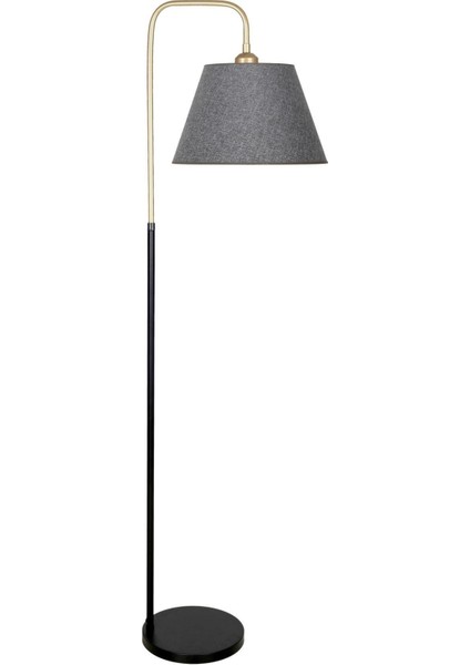 Potenza Eskitme Siyah Metal Lambader, Hasır Gri, Tek Ayaklı, 151-200 cm yüksekliğinde