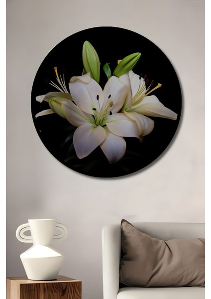 Dekoratif Modern Çiçek Duvar Tablo Ahşap Yuvarlak Tablo
