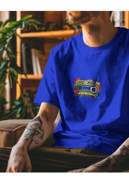 Lacivert Oversize T-Shirt Baskılı Colors Tape