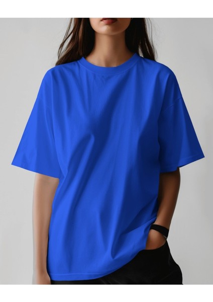 Lacivert Oversize T-Shirt Baskılı Mixed Face